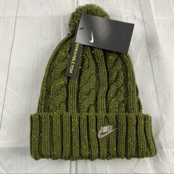 Nike Accessories - NWT Women’s NikeGreen Beanie/removable Pom